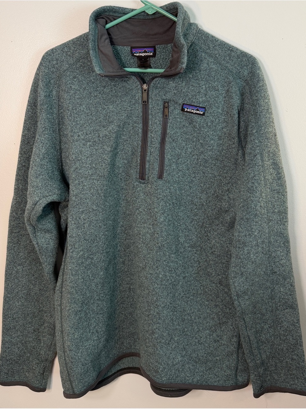 Patagonia Men large better sweater 1/4 zip fleece pullover Heathered green GUC
